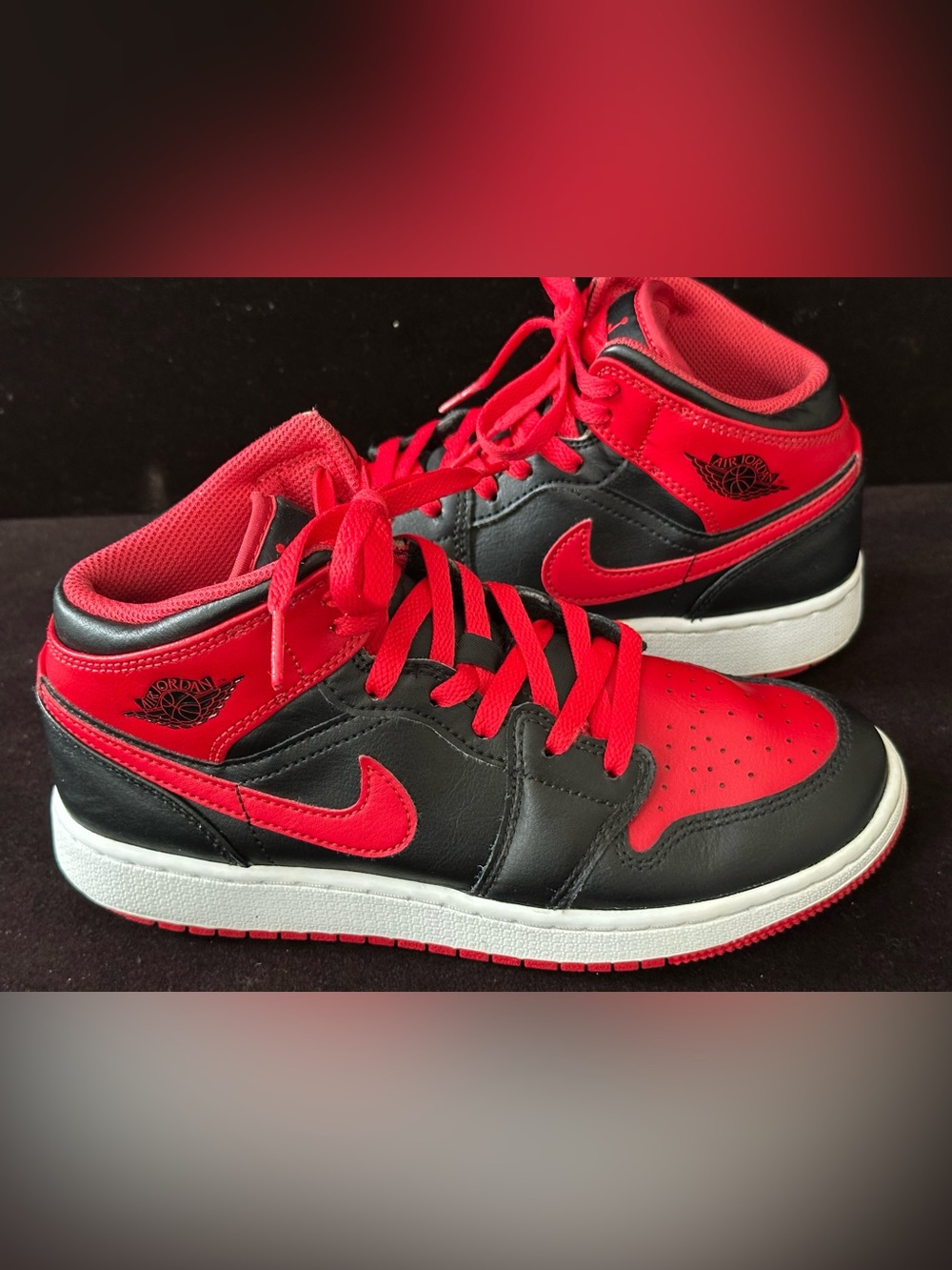 Nike Black and Red Mid-Top Sneakers size 5Y (or Womens 7)
